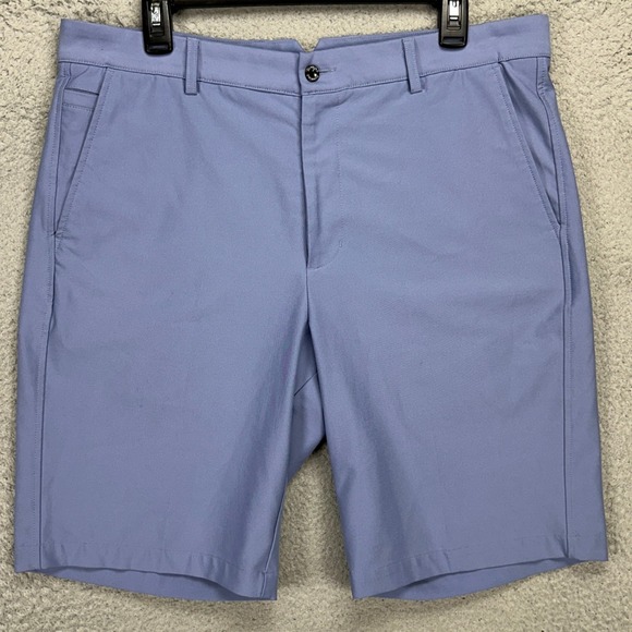 Dunning Men Chino Golf Shorts 35 Blue Flat Front Athletic Stretch Golfing Pocket